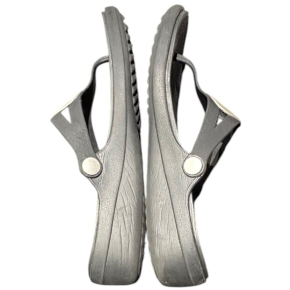 Crocs Sanrah Wedge Sandals‎ Silver Circle Black Flip Flop Slip On Womens Size 10 - Picture 6 of 10